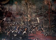 Battle of Lepanto (7-10-1571), oil by Michele Vicentino