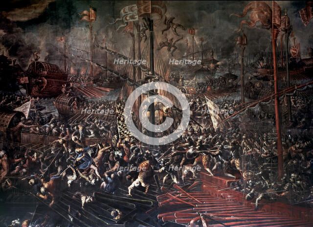 Battle of Lepanto (7-10-1571), oil by Michele Vicentino.