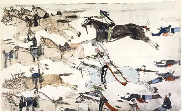 Battle of Little Bighorn, Montana, USA, 25-26 June 1876 (c1900). Artist: Amos Bad Heart Buffalo