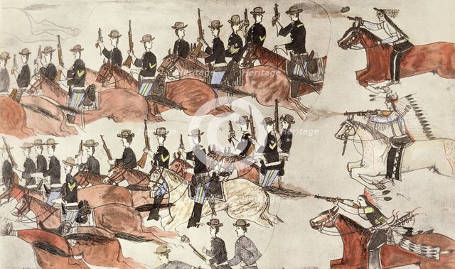 Battle of Little Bighorn, Montana, USA, 25-26 June 1876 (c1900). Creator: Amos Bad Heart Buffalo.
