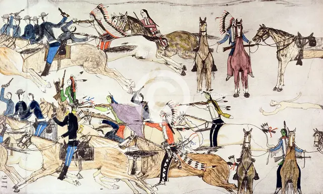 Battle of Little Bighorn, Montana, USA, 25-26 June 1876 (c1900). Creator: Amos Bad Heart Buffalo.