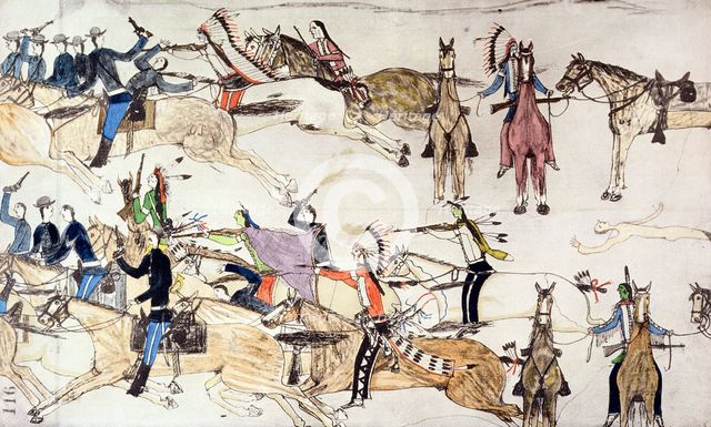 Battle of Little Bighorn, Montana, USA, 25-26 June 1876 (c1900). Creator: Amos Bad Heart Buffalo.