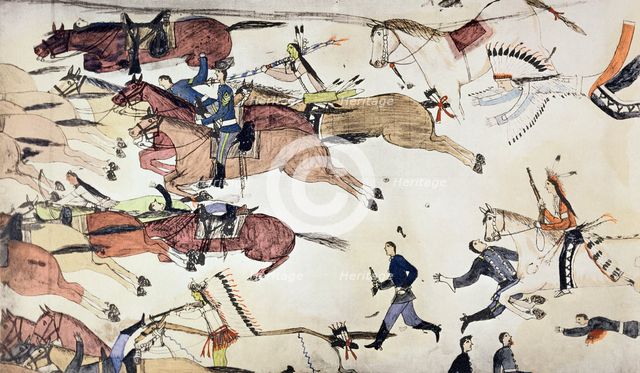 Battle of Little Bighorn, Montana, USA, 25-26 June 1876 (c1900). Creator: Amos Bad Heart Buffalo.