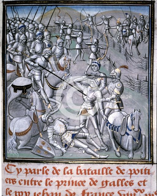 Battle of Poitiers (732), with Carlos Martel winner of the Arabs. Miniature of 'Chroniques of Jea…