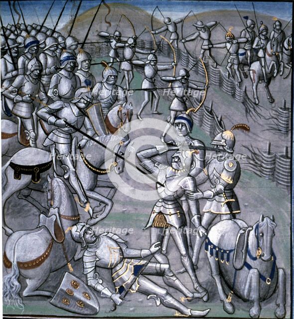 Battle of Poitiers (732), with Carlos Martel winner on the Arabs. Detail of the miniature 'Chroni…