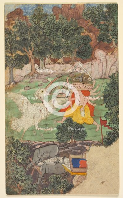 Battle of Ravana and Jatayu, from sarga (chapter) 49 of the Aranya-kanda (Book of the Forest)..., c. Creator: Unknown.