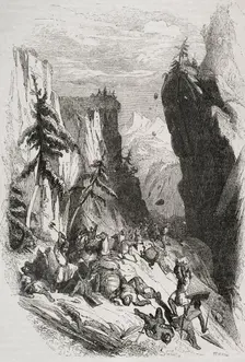 Battle of Roncevaux Pass, Iberian Peninsula, August 15, 778, (1852). Creator: José Severini