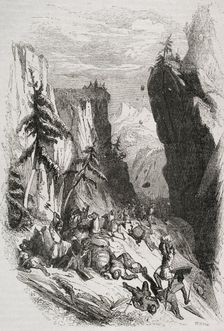 Battle of Roncevaux Pass, Iberian Peninsula, August 15, 778, (1852). Creator: José Severini