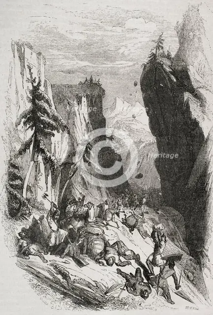 Battle of Roncevaux Pass, Iberian Peninsula, August 15, 778, (1852).  Creator: José Severini.