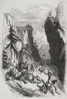 Battle of Roncevaux Pass, Iberian Peninsula, August 15, 778, (1852). Creator: José Severini