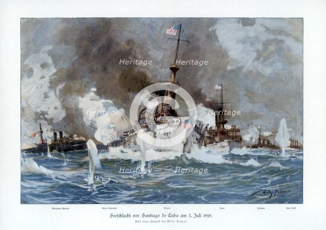 Battle of Santiago de Cuba, 3 July 1898 (1900). Creator: Willy Stower.