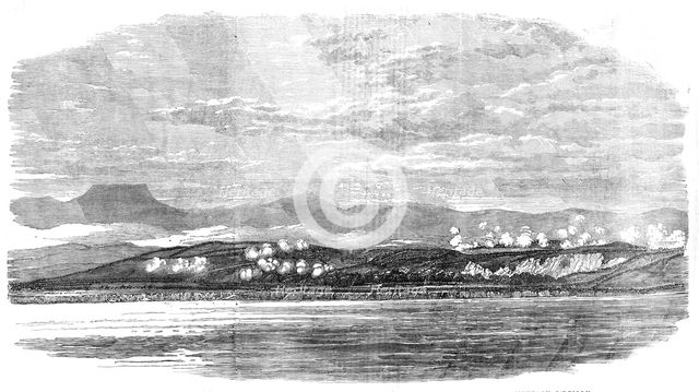 Battle of the Alma - sketched from the Mizen-Top of H.M.S. "Retribution", by Lieutenant..., 1854. Creator: Unknown.