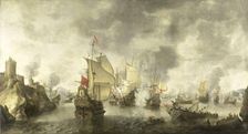 Battle of the Combined Venetian and Dutch Fleets against the Turks in the Bay of Foya, 1649, 1656. Creator: Abraham Beerstraten