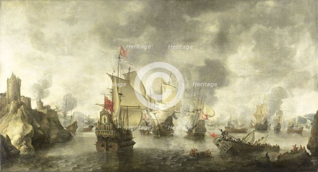Battle of the Combined Venetian and Dutch Fleets against the Turks in the Bay of Foya, 1649, 1656. Creator: Abraham Beerstraten.