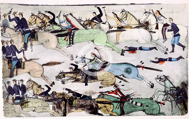 Battle of the Little Big Horn, Montana, USA, 25-26 June 1876, (c1900). Artist: Amos Bad Heart Buffalo