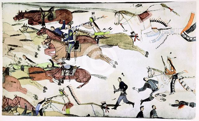 Battle of the Little Big Horn, Montana, USA, 25-26 June 1876, (c1900). Artist: Amos Bad Heart Buffalo