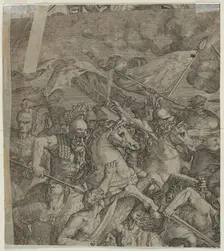 Battle of the Milvian Bridge between the Roman Emperors Constantine I and Maxentius, 17th century. Creator: Anon