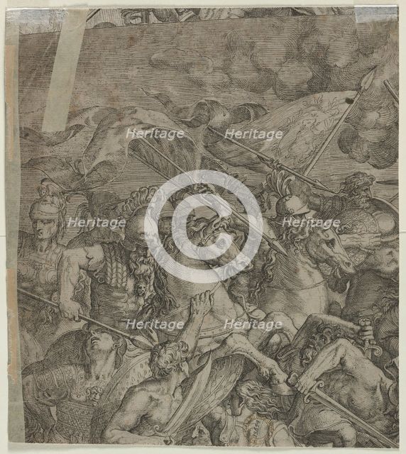 Battle of the Milvian Bridge between the Roman Emperors Constantine I and Maxentius, 17th century. Creator: Anon.