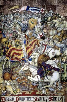Battle of the Puig 1237 Ceramic tile panel with Jaime I El conquistador' (1208-1276), King of …