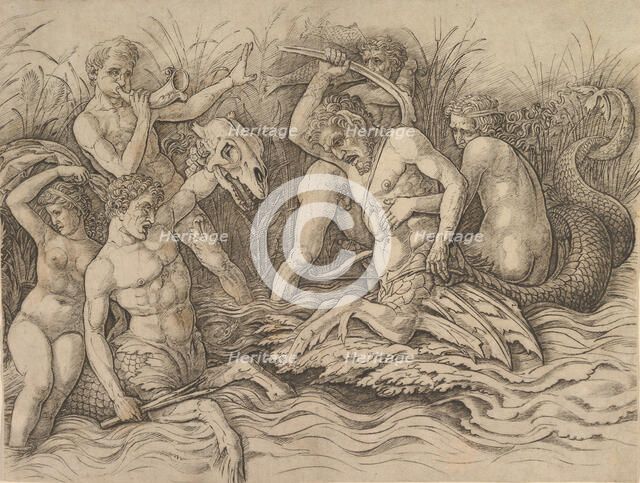 Battle of the Sea Gods (Right portion of a frieze), ca. 1485-88. Creator: Andrea Mantegna.