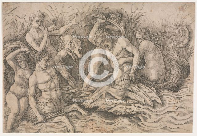 Battle of the Sea Gods - right portion, c. 1485-88. Creator: Andrea Mantegna (Italian, 1431-1506).