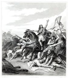 Battle of Tolbiac. The Franks of Sigobert defeat the Germans in the year 496. Engraving from 1853