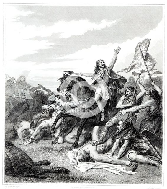 Battle of Tolbiac. The Franks of Sigobert defeat the Germans in the year 496. Engraving from 1853.
