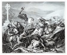 Battle of Tours between Visigoths and Normans in October 732. Engraving from 1853