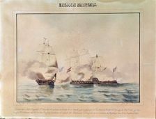 Battle of Trafalgar, the ship Santa Ana at the time of being sunk by three English ships, October…