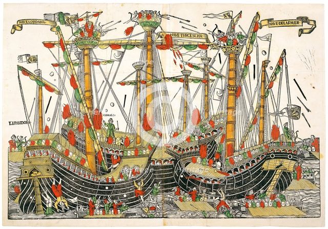 Battle of Zonchio in August 1499, c1500. Creator: Anon.