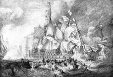 Battle off Cape Trafalgar, October 21, 1805--situation of Lord Nelson's Flagship "The... 1891. Creator: JMW Turner