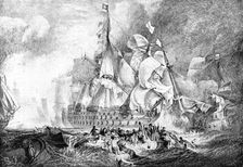 Battle off Cape Trafalgar, October 21, 1805--situation of Lord Nelson's Flagship "The... 1891. Creator: JMW Turner