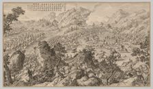 Battle at Aerchuer: from Battle Scenes of the Quelling of Rebellions..., c. 1765-1774; poem dated 17 Creator: Jean Damascene Sallusti (Italian, d. 1781)