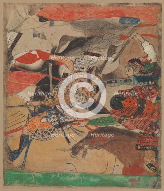 Battle at Rokuhara, from The Tale of the Heiji Rebellion (Heiji monogatari)..., 14th century. Creator: Unknown.