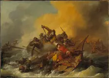 Battle at Sea between Soldiers and Oriental Pirates, 1767. Creator: Philip James de Loutherbourg