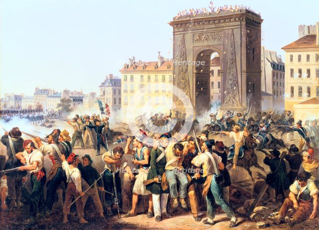 'Battle at the Porte St Denis, 28th July, 1830', Paris. Artist: Hippolyte Lecomte