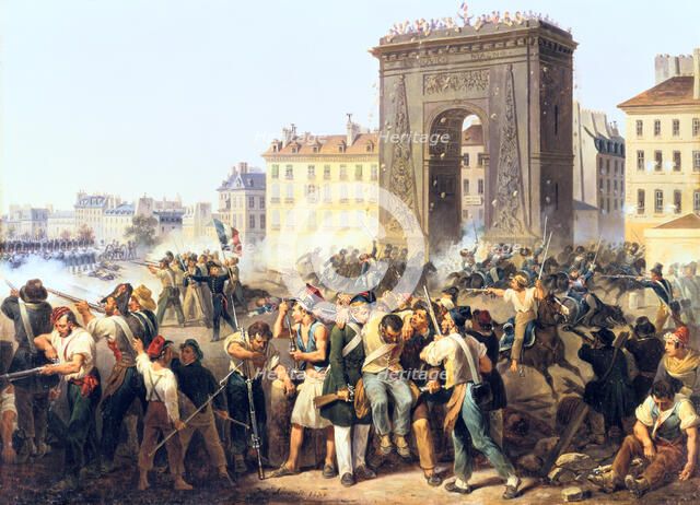 'Battle at the Porte St Denis, 28th July, 1830', Paris. Artist: Hippolyte Lecomte