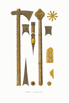 Battle Axe and Buzdygan. From the Antiquities of the Russian State, 1849-1853. Creator: Solntsev, Fyodor Grigoryevich (1801-1892)