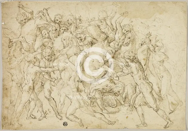 Battle between Cavalry and Foot Soldiers. Creator: Unknown.