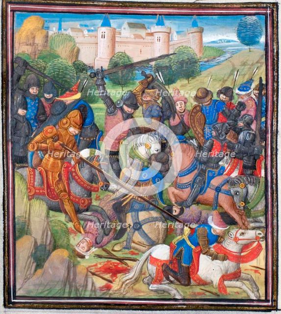 Battle between Crusaders under Baldwin II of Jerusalem and the Saracens. Miniature from the Historia by William of Tyre, 1460s. Artist: Anonymous  