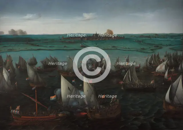 Battle between Dutch and Spanish Ships on the Haarlemmermeer, in or after 1629. Creator: Hendrick Cornelisz Vroom.