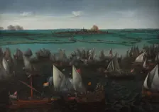 Battle between Dutch and Spanish Ships on the Haarlemmermeer, in or after 1629. Creator: Hendrick Cornelisz Vroom
