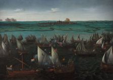 Battle between Dutch and Spanish Ships on the Haarlemmermeer, in or after 1629. Creator: Hendrick Cornelisz Vroom