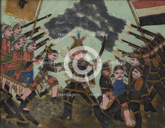 Battle between Dutch soldiers and indigenous people, 1800-1900.  Creator: Anon.