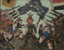 Battle between Dutch soldiers and indigenous people, 1800-1900. Creator: Anon