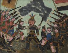 Battle between Dutch soldiers and indigenous people, 1800-1900. Creator: Anon
