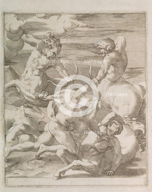 Battle between Hercules and Centaurs, 1527. Artist: Caraglio, Gian Jacopo (1505-1565)