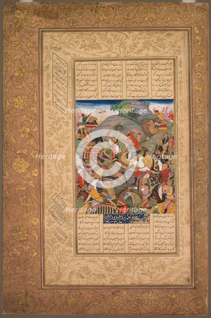 Battle between Manuchihr and Tur, from a Shah-nama (Book of Kings) of Firdausi…, c. 1610. Creator: Unknown.