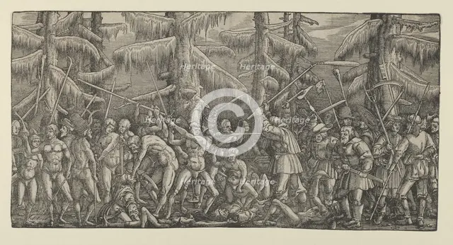 Battle Between Peasants and Naked Men in a Forest, 1522. Creator: Master NH.