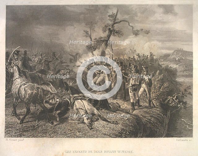 Battle between Russian troops and French cavalry near Ostrovno 25-26 July 1812. Artist: Outhwaite, Jean Jacques (1815-1877)